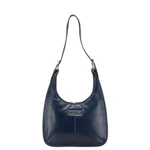 Burberry Nova Check Hobo Shoulder Bag Navy Blue Leather